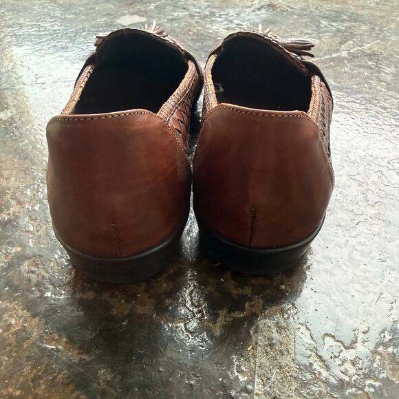 Vtg Cole Haan Bragano Loafers Brown Woven Leather Tassel Mens 9.5 Made in Italy - Picture 4 of 8